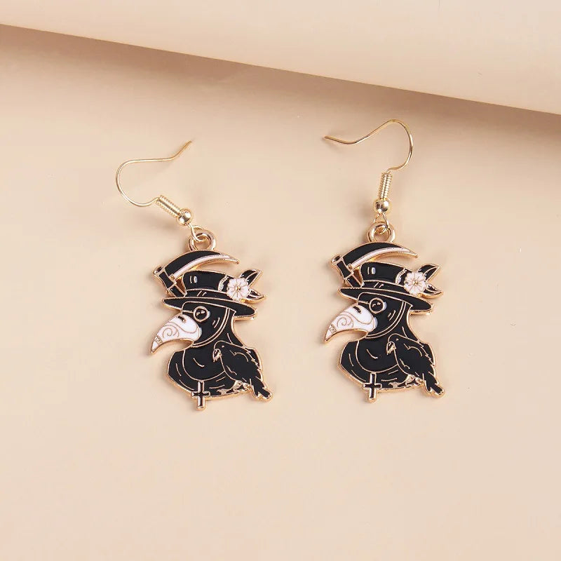 Punk Gothic Half-Face Skull Bat Cat Whale Rabbit Dangle Earrings for Women Girls Fashion Funny Halloween Jewelry Wholesale Gift