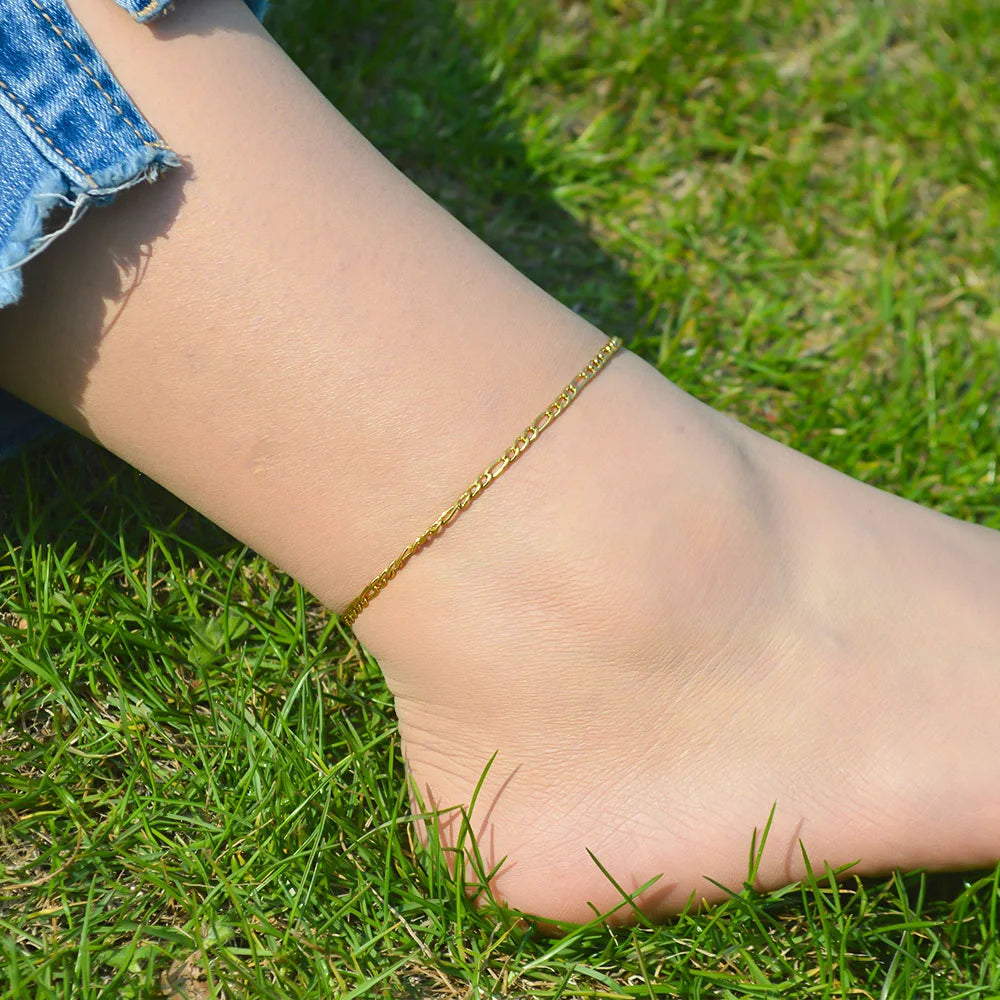 2024 Summer New Gold Color Anklets For Women Stainless Steel Firga Chain Feet Jewelry Layered Link Chain Accessory