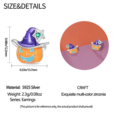 Amazing 925 Sterling Silver Black Spider & Shiny Bow Skull & Pumpkin Head Stud Earrings For Halloween Party Fine Jewelry Gift