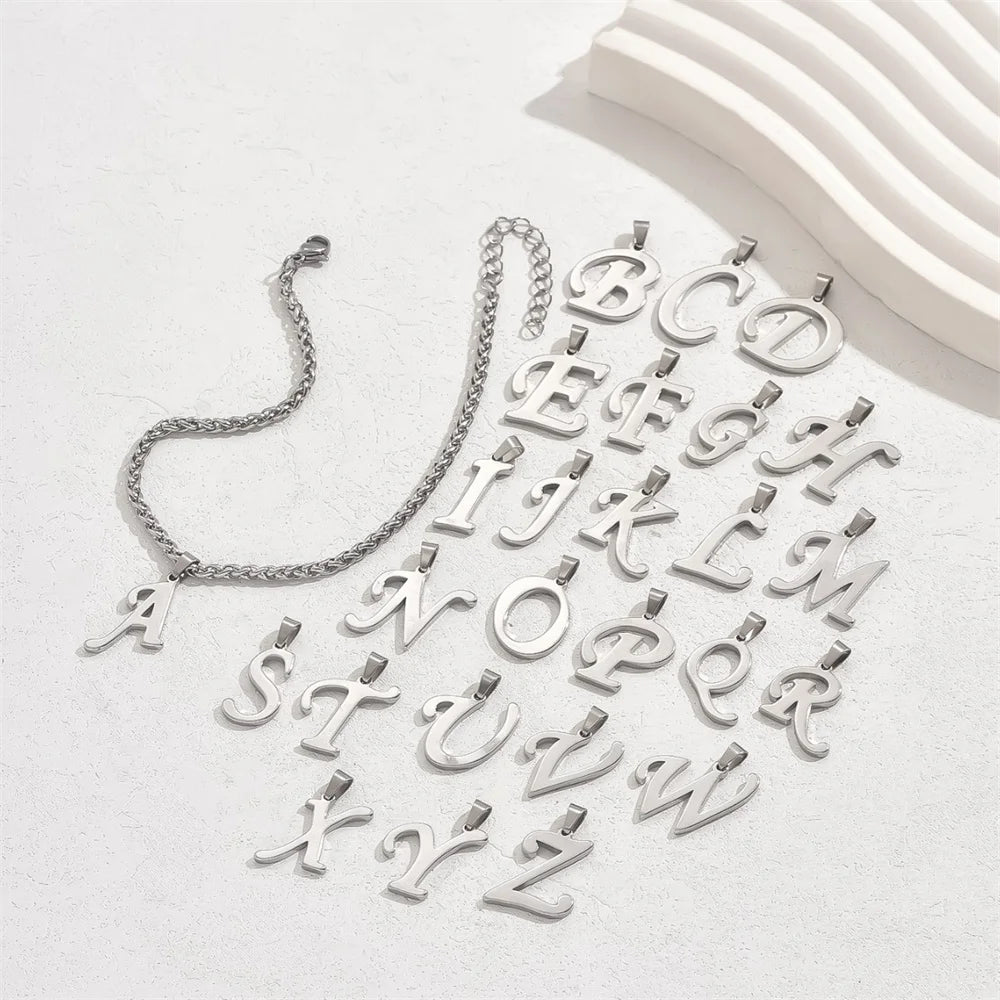 Simple 26 Letters A-Z Pendant Anklets For Women Stainless Steel Ankle Bracelet Chain Anklet Beach Jewelry Summer Accessories
