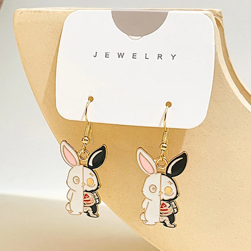 Punk Gothic Half-Face Skull Bat Cat Whale Rabbit Dangle Earrings for Women Girls Fashion Funny Halloween Jewelry Wholesale Gift