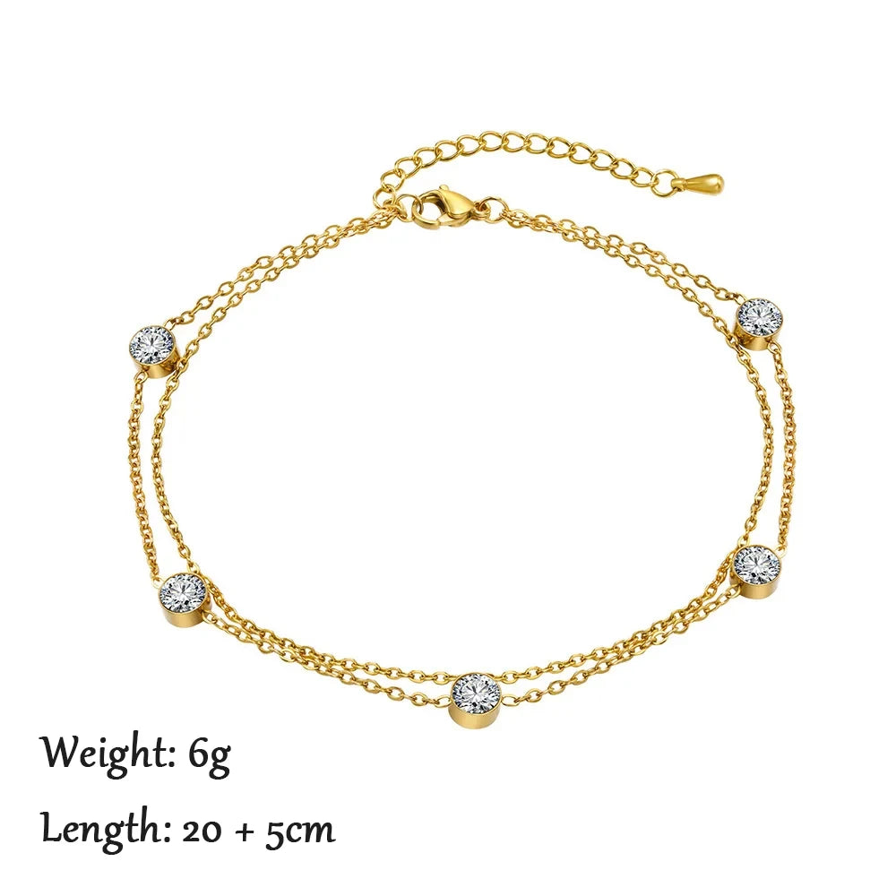 2024 Summer New Gold Color Anklets For Women Stainless Steel Firga Chain Feet Jewelry Layered Link Chain Accessory