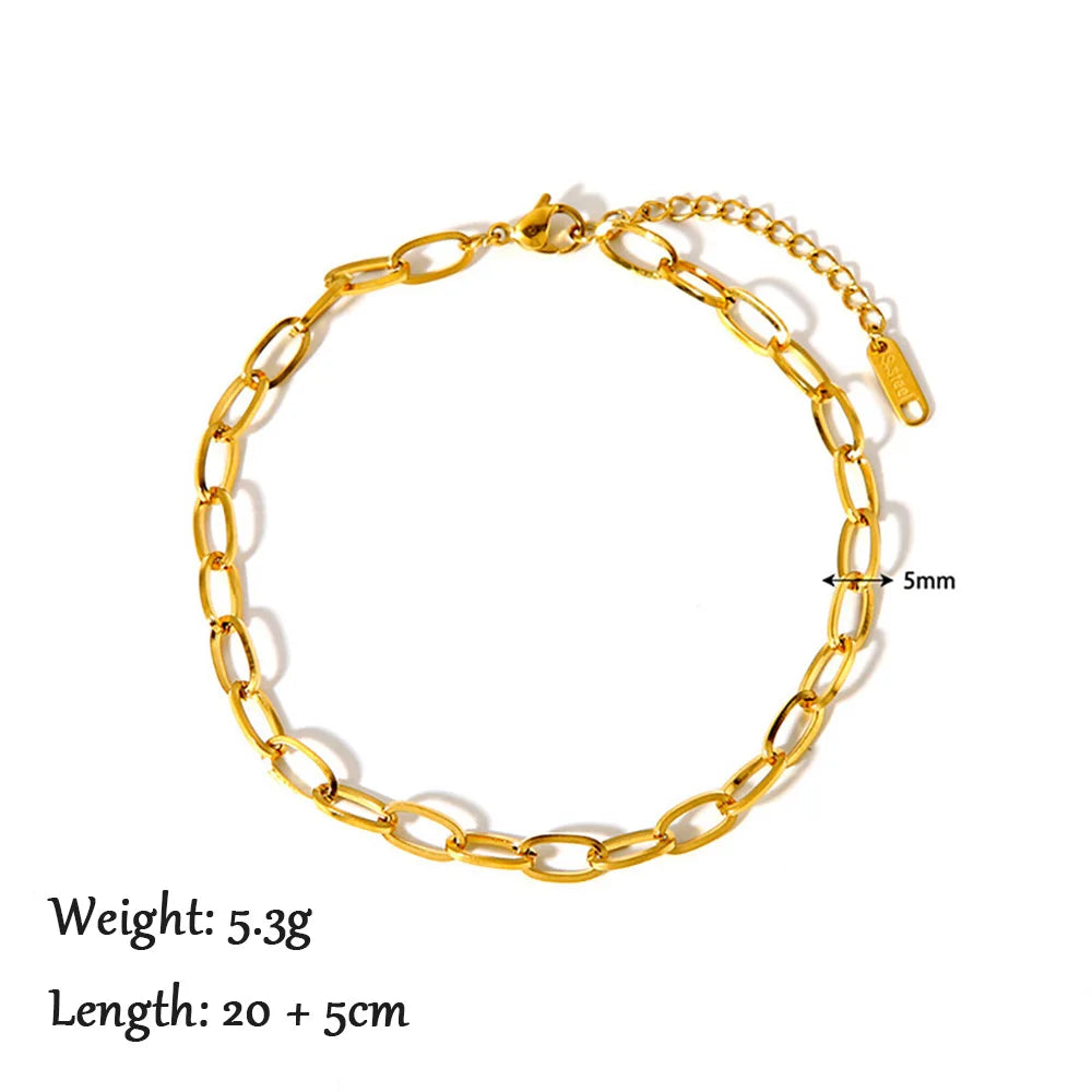 2024 Summer New Gold Color Anklets For Women Stainless Steel Firga Chain Feet Jewelry Layered Link Chain Accessory