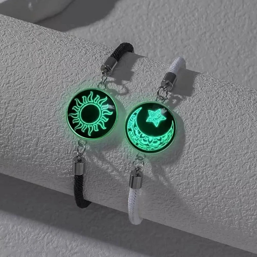 2 PCS/Set Couples Bracelet for Women Lover Luminous Sun Moon Rope Charm Friendship Girlfriend Party Jewelry Gift