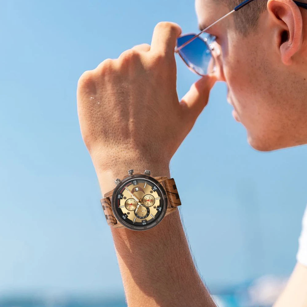 Wooden Wrist Watches For Men Fashion Quartz Wristwatches With Clock Date Week Timepieces Wood Wach Box for Him reloj hombre