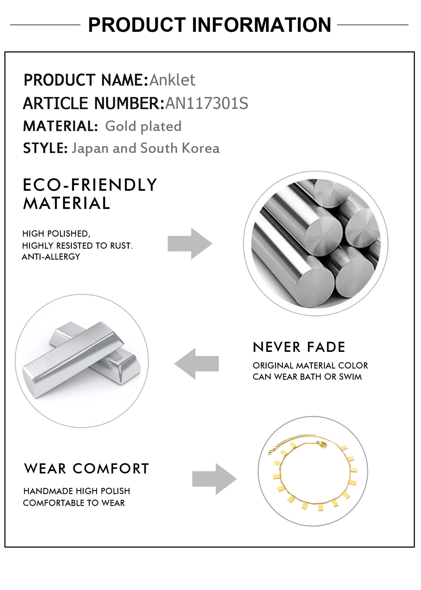 LUXUSTEEL Geometric Anklets for Women Rectangle Bracelet on Leg Stainless Steel Women's Chain Anklets Wedding Party Jewelry