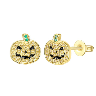 Sparkling 925 Sterling Silver Golden Hoop Earrings Pumpkin Skull Christmas Tree Ear Stud Halloween Earring For Women DIY Jewelry