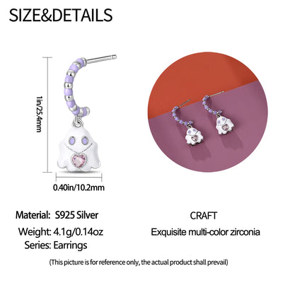 Amazing 925 Sterling Silver Black Spider & Shiny Bow Skull & Pumpkin Head Stud Earrings For Halloween Party Fine Jewelry Gift