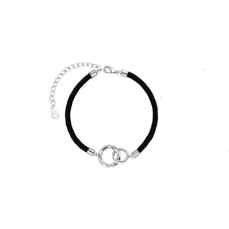 Exquisite couple bracelet with a pair of interlocking rings hand ropes for men women commemorate holidays birthday jewelry