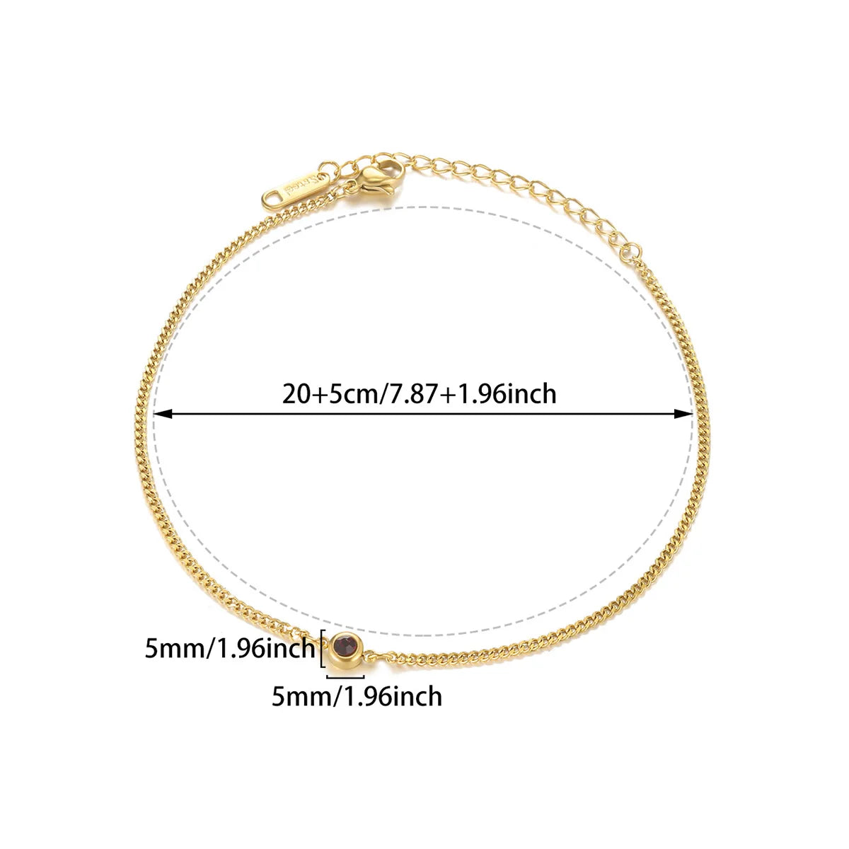 Water-Resistant Colorfast Summer Chain Anklets With Birthston For Women Fashion Gold Color Stainless Steel Feet Jewelry Beach