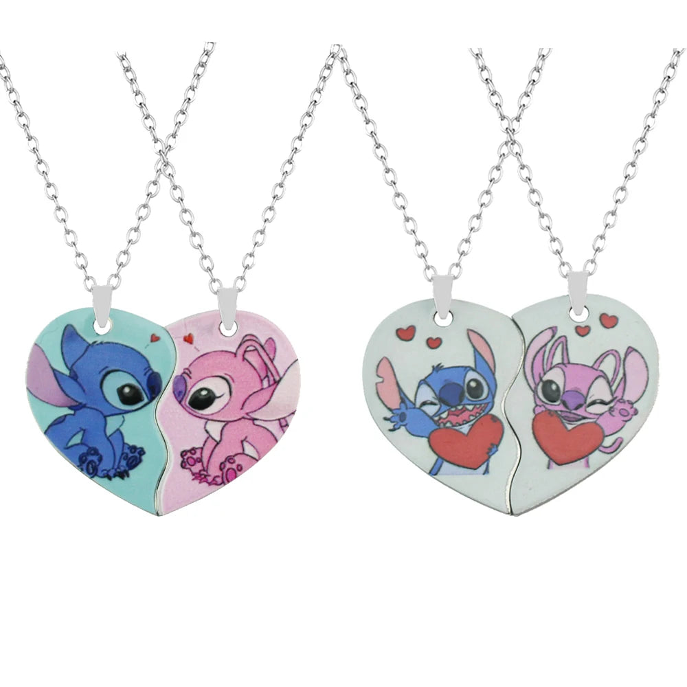 Anime Stitch Couples Necklace Kawaii Lilo & Stitch Best Friend Heart-shaped Necklace Cartoon Woman Girl Gifts
