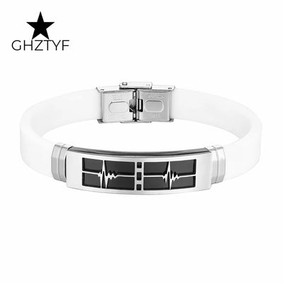 Couple Gifts Women Men Love Bracelets White Black Rubber Belt Stainless Steel Heartbeat Jewelry Accessories Girlfriend Boyfriend