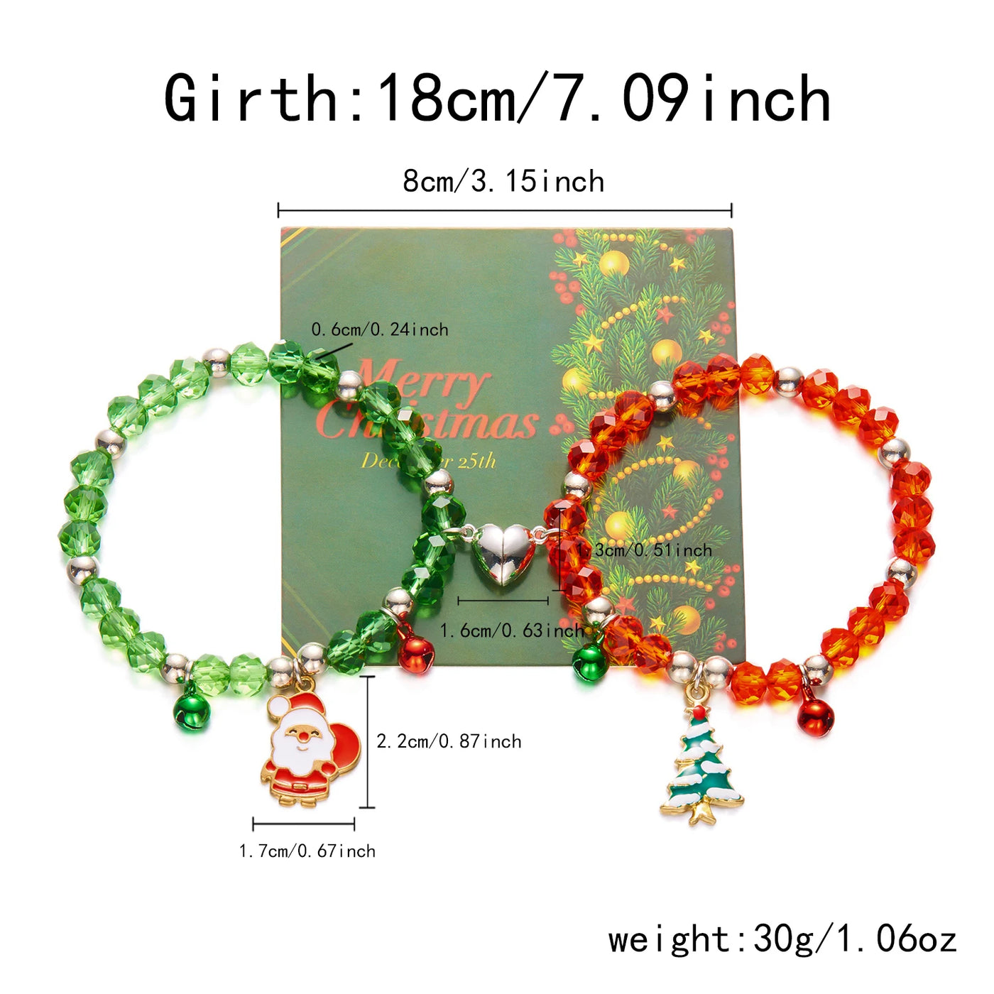Simple Christmas Couples Bracelets for Women Men Sweet Red Green Crystal Beads Matching Bracelets Romantic Friendship Jewelry