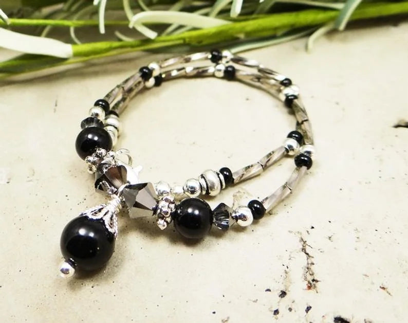 Anklet, Ankle Bracelet, Black Pearl Anklet, Black Anklet, Beaded Anklet. Crystal Anklet, Foot Jewelry, Ankle Jewelry