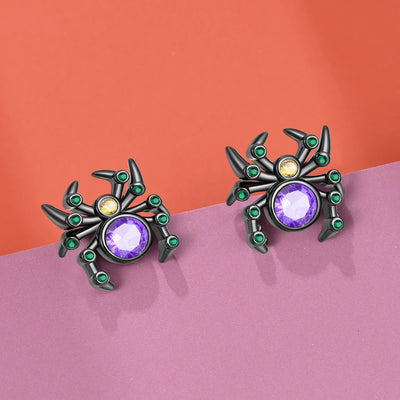 Amazing 925 Sterling Silver Black Spider & Shiny Bow Skull & Pumpkin Head Stud Earrings For Halloween Party Fine Jewelry Gift