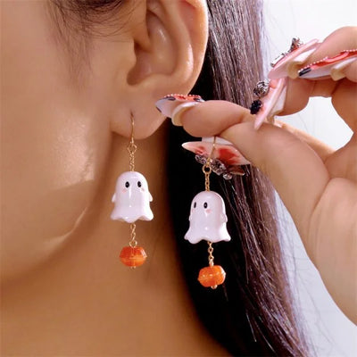 Cute Ghost Asymmetrical Halloween Cartoon Ghost Earrings for Women Long Tassel Earrings Festival Party Accessories Gift