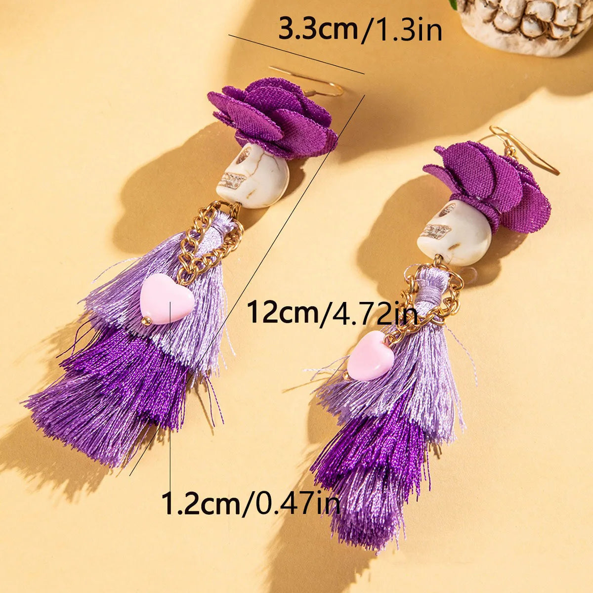 Funny Ethnic Flower Skull Drop Earrings for Women Creative Gothic Punk Long Tassel Earring Halloween Party Festival Jewelry Gift