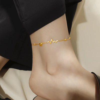 New Korean Fashion Electrocardiogram Heart Shaped Anklets for Women Charm Design Sexy Summer Jewelry Creative Footy Chain Gifts