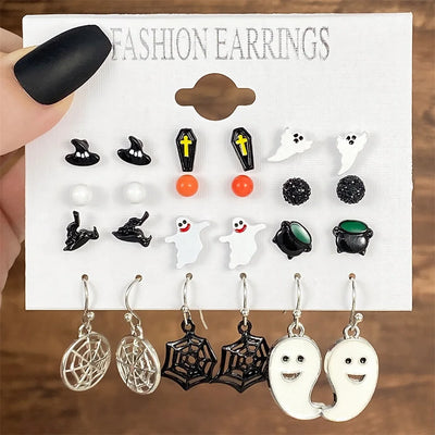 IFMIA Punk Fashion Black Spider Earrings Set for Women Girls Men Hip Hop Halloween Festival Skull Earring Christmas Jewelry Gift