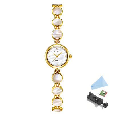 Watches For Woman Elegant Vintage Black Gold Shell Bracelet Ladies Small Dial Oval Quartz Dress Watch