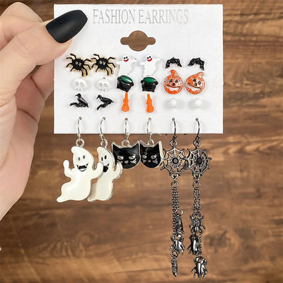 IFMIA Punk Fashion Black Spider Earrings Set for Women Girls Men Hip Hop Halloween Festival Skull Earring Christmas Jewelry Gift