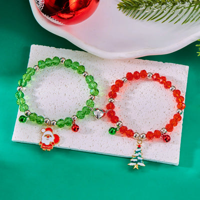 Simple Christmas Couples Bracelets for Women Men Sweet Red Green Crystal Beads Matching Bracelets Romantic Friendship Jewelry