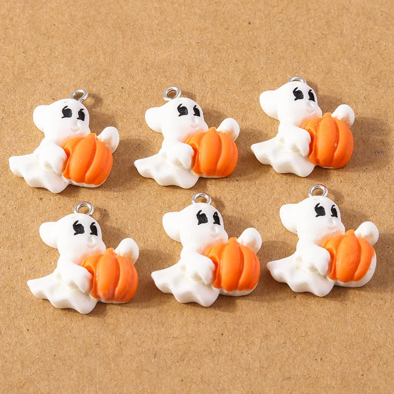 10 Pcs 20*17mm Cute Enamel Halloween Ghost Charm Pendants for DIY Necklace Earrings Bracelet Jewelry Accessories Supplies