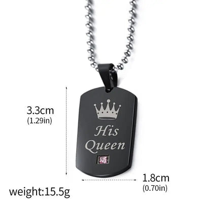 Her King & His Queen Couple Necklaces Lovers Pendant Fashion Crystal Jewelry for Women and Men Gifts
