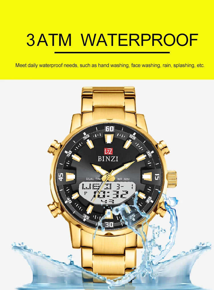 Men Watches 2025 Top Brand Luxury relogio masculino Gold Stainless Steel Band Wrist Watch For Male Clock Men Dual Display watch