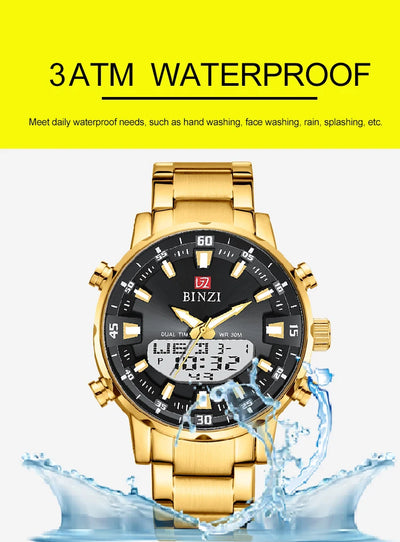 Men Watches 2025 Top Brand Luxury relogio masculino Gold Stainless Steel Band Wrist Watch For Male Clock Men Dual Display watch