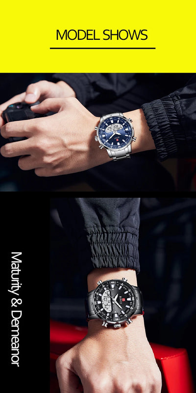 Men Watches 2025 Top Brand Luxury relogio masculino Gold Stainless Steel Band Wrist Watch For Male Clock Men Dual Display watch