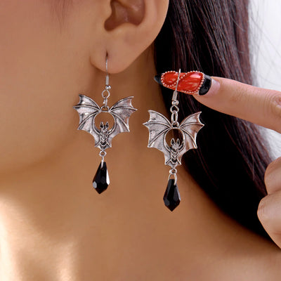 Classic Gothic Black Moon Star Tassel Crystal Earrings For Women Vintage Vampire Bat Water Drop Earring Halloween Charm Jewelry