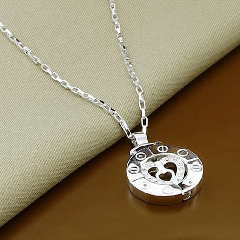 Couple Necklace 925 Silver Heart Circle Men & Women Love Gift Set Chain