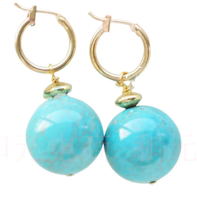 12MM Natural Blue Turquoise Round Gemstone Beads Gold Earrings Halloween Classic Diy Lucky Hook Cultured VALENTINE'S DAY Women