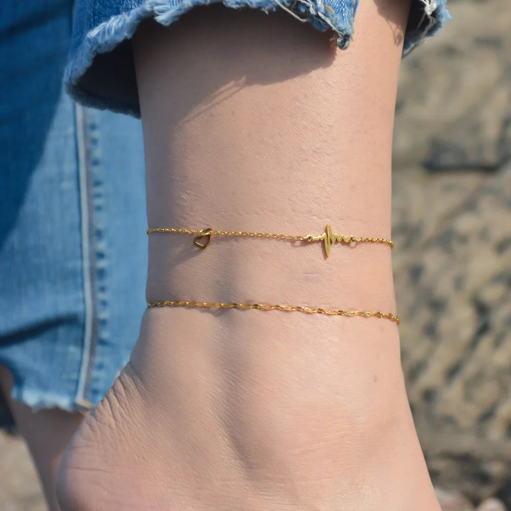 2024 Summer New Gold Color Anklets For Women Stainless Steel Firga Chain Feet Jewelry Layered Link Chain Accessory