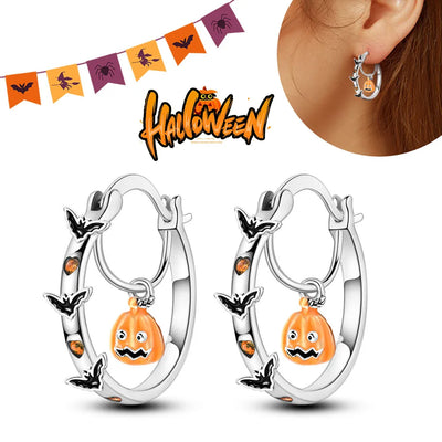 Halloween Party Cute Pumpkin Bat Ring Earrings 925 Silver Earrings For Women Punk Men's Earrings Fit Women Party Jewelry Gift