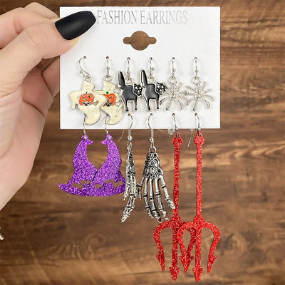 IFMIA Punk Fashion Black Spider Earrings Set for Women Girls Men Hip Hop Halloween Festival Skull Earring Christmas Jewelry Gift