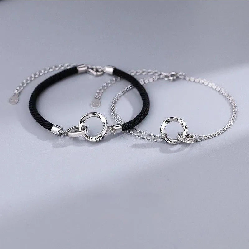 Exquisite couple bracelet with a pair of interlocking rings hand ropes for men women commemorate holidays birthday jewelry