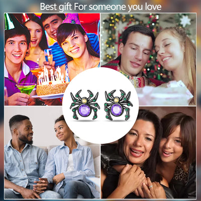 Amazing 925 Sterling Silver Black Spider & Shiny Bow Skull & Pumpkin Head Stud Earrings For Halloween Party Fine Jewelry Gift