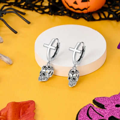 Amazing 925 Sterling Silver Black Spider & Shiny Bow Skull & Pumpkin Head Stud Earrings For Halloween Party Fine Jewelry Gift