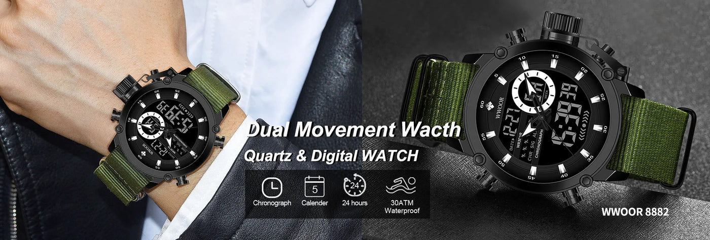 Sports Watches For Men Fashion Quartz Men Big Clock WWOOR Top Brand Luxury Military Full Steel Waterproof Chronograph Wristwatch