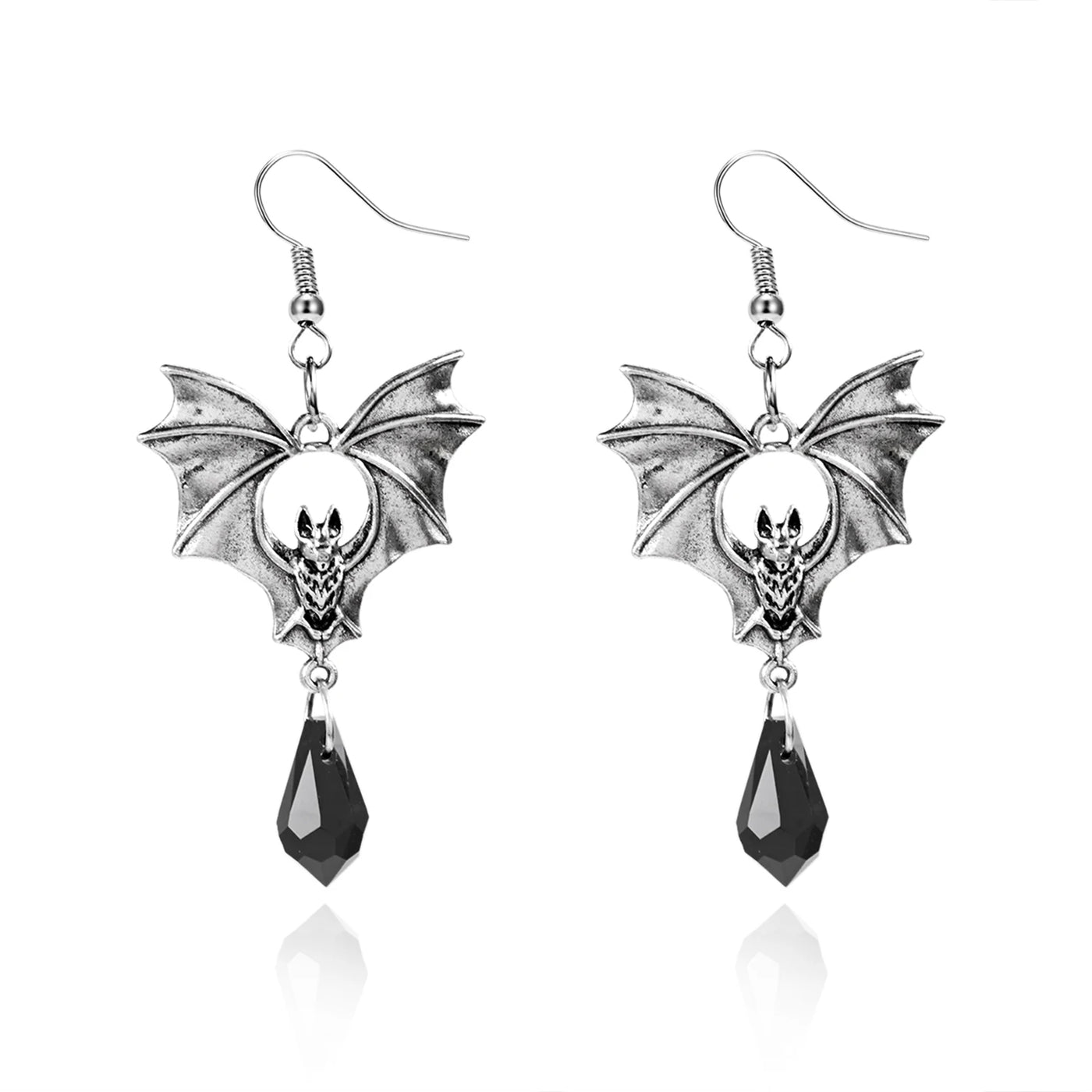 Classic Gothic Black Moon Star Tassel Crystal Earrings For Women Vintage Vampire Bat Water Drop Earring Halloween Charm Jewelry