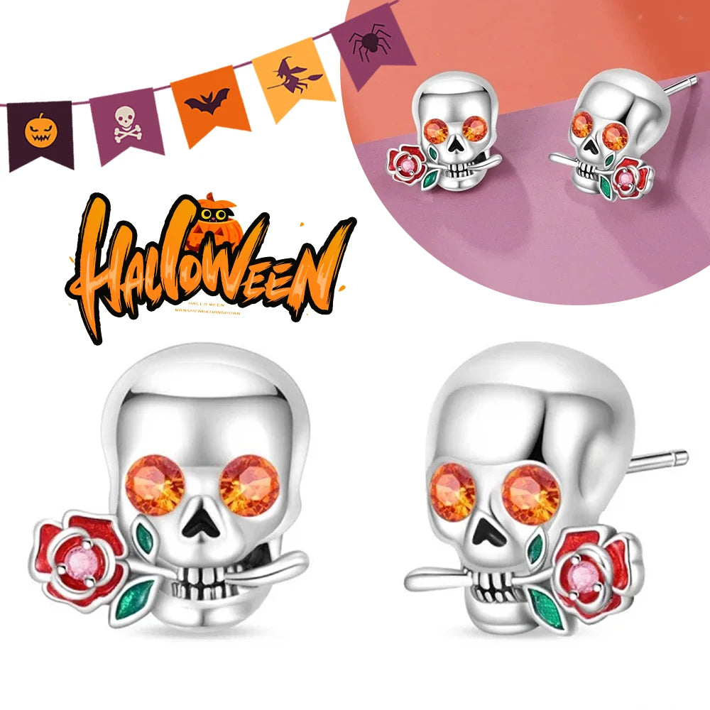 Halloween Party Cute Pumpkin Bat Ring Earrings 925 Silver Earrings For Women Punk Men's Earrings Fit Women Party Jewelry Gift