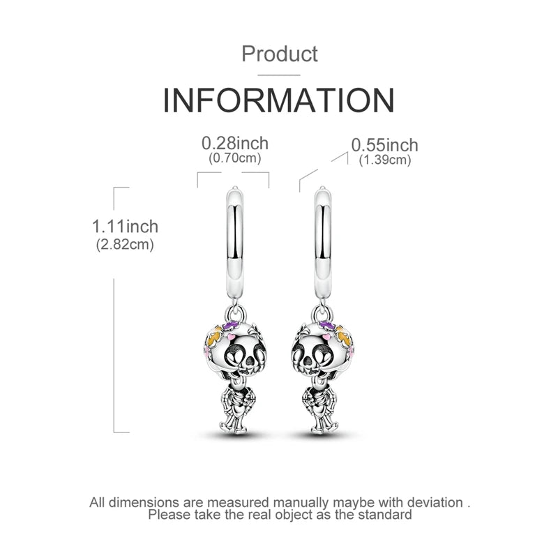 Amazing 925 Sterling Silver Black Spider & Shiny Bow Skull & Pumpkin Head Stud Earrings For Halloween Party Fine Jewelry Gift