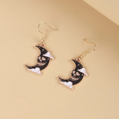 Punk Gothic Half-Face Skull Bat Cat Whale Rabbit Dangle Earrings for Women Girls Fashion Funny Halloween Jewelry Wholesale Gift