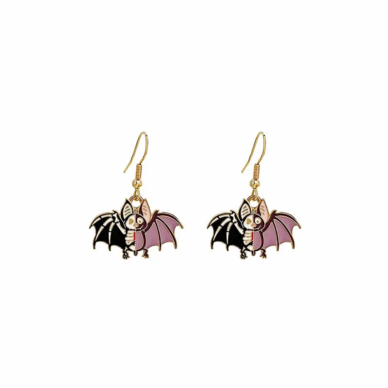Punk Gothic Half-Face Skull Bat Cat Whale Rabbit Dangle Earrings for Women Girls Fashion Funny Halloween Jewelry Wholesale Gift