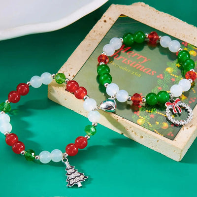 Simple Christmas Couples Bracelets for Women Men Sweet Red Green Crystal Beads Matching Bracelets Romantic Friendship Jewelry