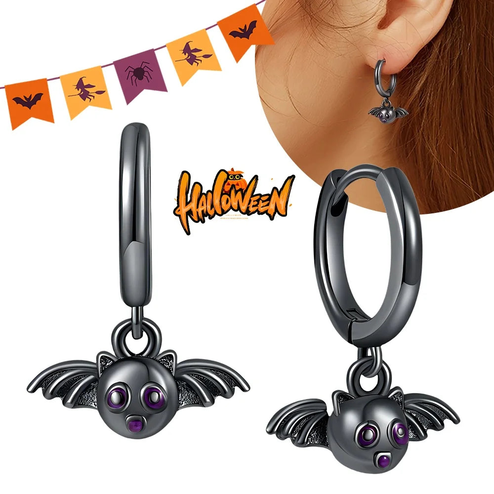 Halloween Party Cute Pumpkin Bat Ring Earrings 925 Silver Earrings For Women Punk Men's Earrings Fit Women Party Jewelry Gift