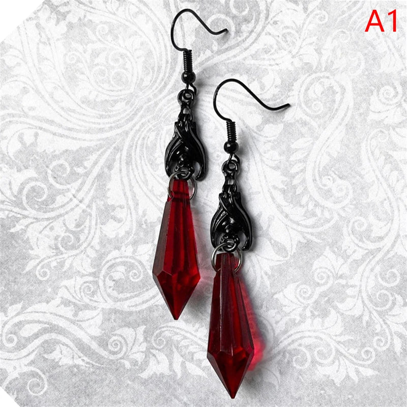 Bat Earrings with Red Teardrop Beads, Earrings, Gothic Jewelry, Alternative Jewelry, Gothic Gift for Her, Bat Lover, Halloween
