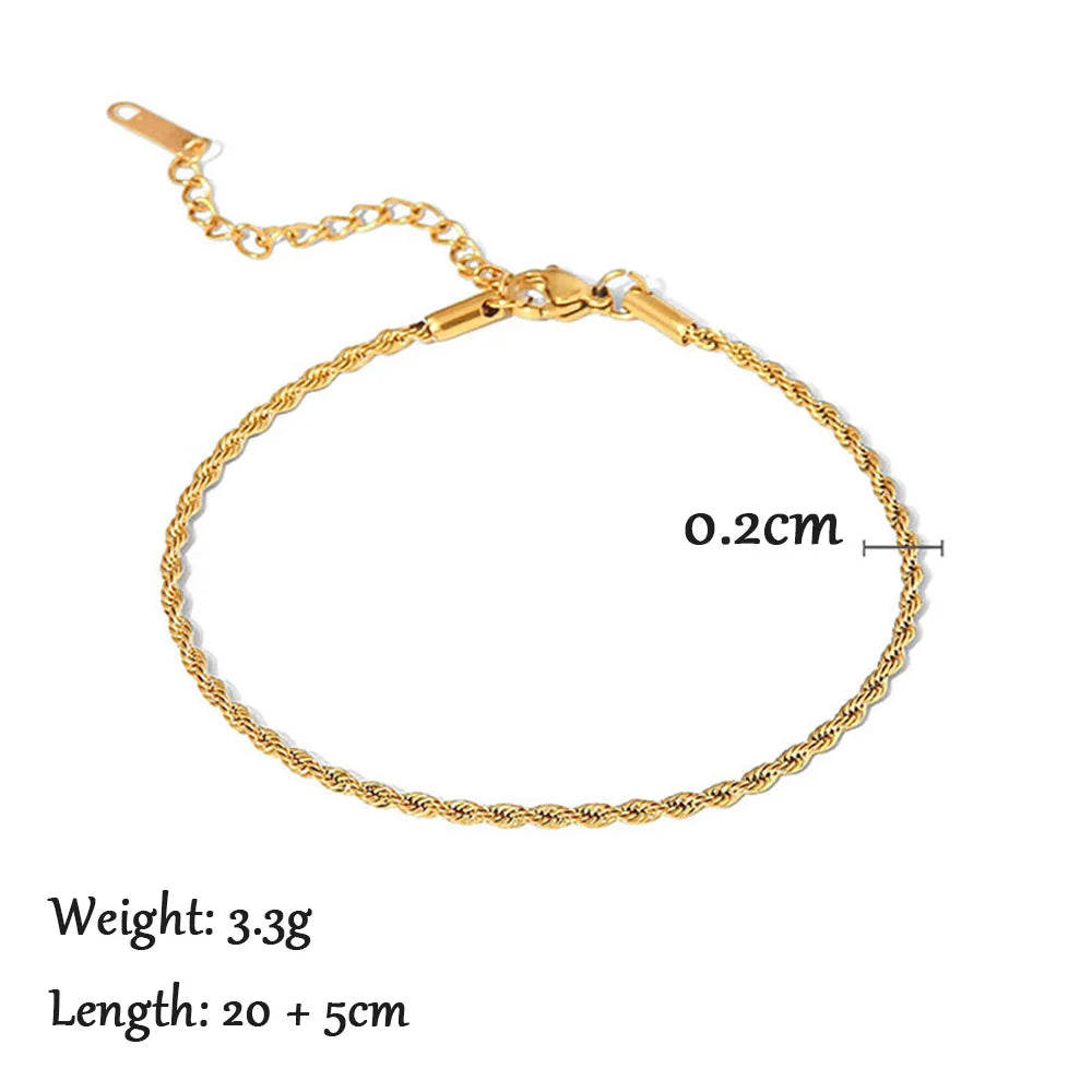 2024 Summer New Gold Color Anklets For Women Stainless Steel Firga Chain Feet Jewelry Layered Link Chain Accessory